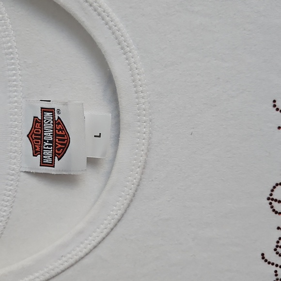 Harley-Davidson Motorcyle Sparkle white tank Top flag Americana USA sparkly L - Picture 7 of 9